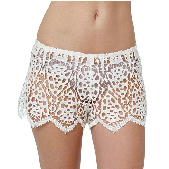 Eberjey Spearhead Sam Shorts Cover-up Crochet White S/M - Picture 3 of 13